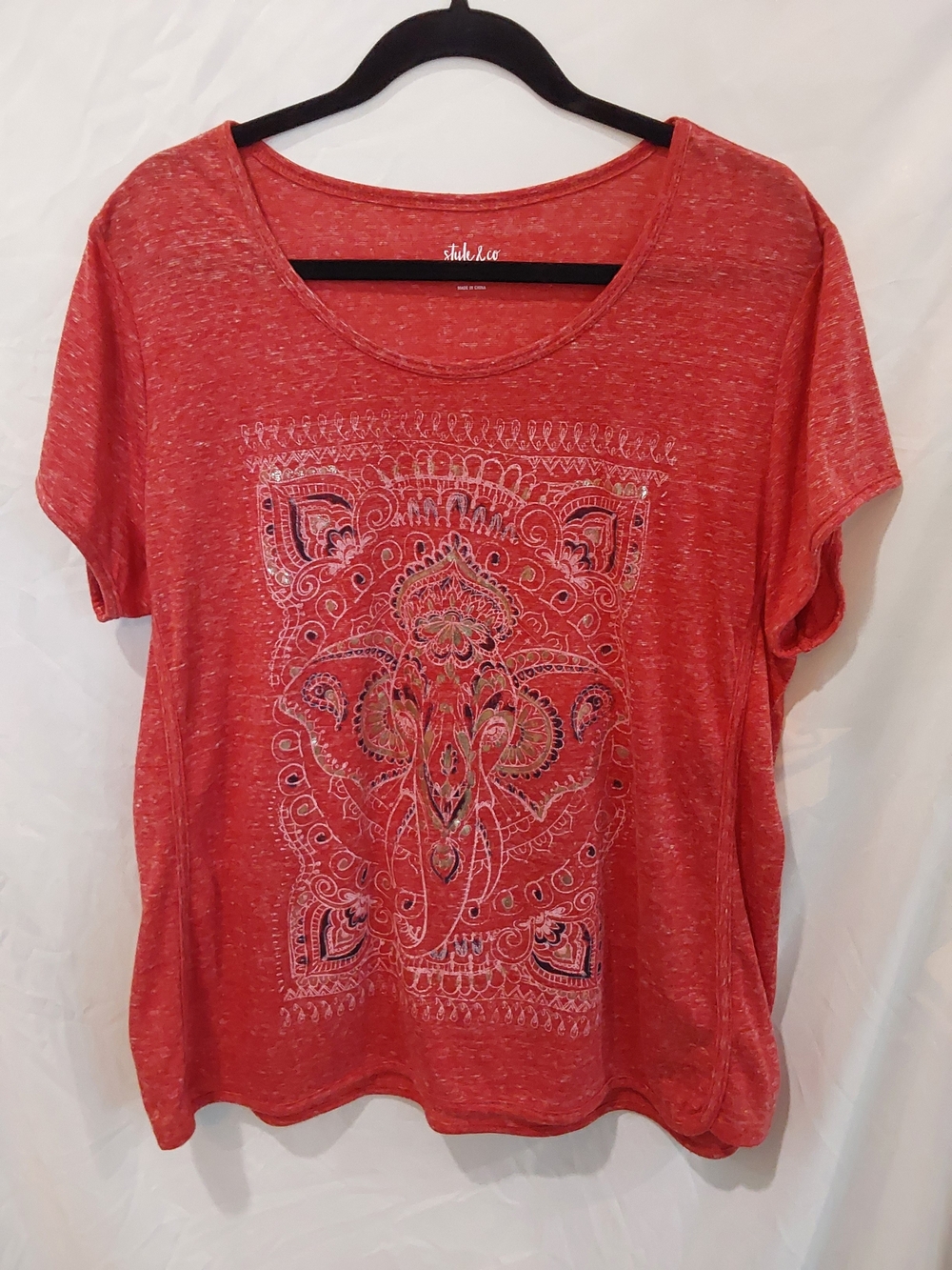 Style & Co. Heathered Coral Short Sleeve Tee with Embroidered Front